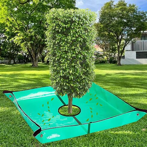 Landscape Tarp for Trimming Bushes - 40"x40" Waterproof Pruning Tarp with 8" Center Hole & Quick-Fasten Corner Buckles | Tree Trimming Equipment, Leaf Catcher for Lawn Care in Saudi Arabia