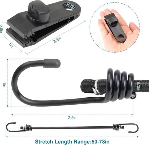 Strong 4PCS 50 Inch Car Cover Gust Straps with Heavy Duty Clips and Double Ring Metal Hook,Fit for Most Cars, Sedans, SUVs, Trucks, Vans, Caravans,Motorcycles, Boat in Saudi Arabia