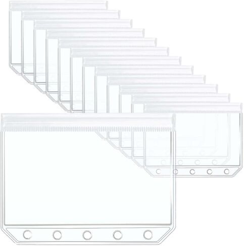 MEI YI TIAN 12pcs A8 Clear Binder Pockets PVC Cash Envelopes 6 Hole Zipper M5 Binder Inserts Photo Sleeves for 5 Ring Binder Cards Bills in Saudi Arabia