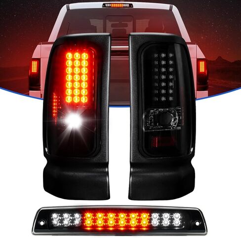 LED Tail Light + 3rd Brake Light Kit for Dodge Ram 1500 1994-2001, for Dodge Ram 2500 3500 1994-2002, Rear Brake Cargo Lamp Taillight Assembly, Black Housing Smoke Lens in Saudi Arabia