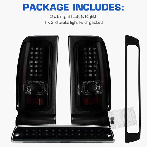 LED Tail Light + 3rd Brake Light Kit for Dodge Ram 1500 1994-2001, for Dodge Ram 2500 3500 1994-2002, Rear Brake Cargo Lamp Taillight Assembly, Black Housing Smoke Lens in Saudi Arabia