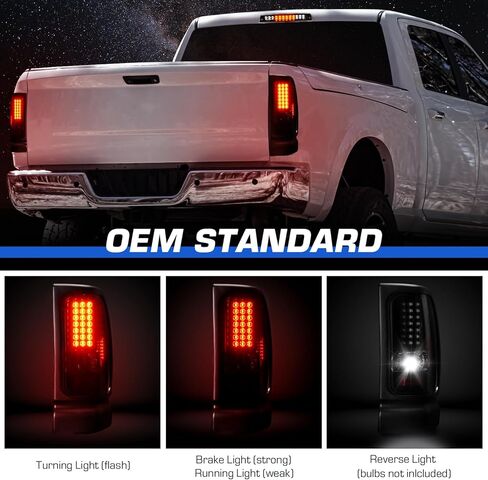 LED Tail Light + 3rd Brake Light Kit for Dodge Ram 1500 1994-2001, for Dodge Ram 2500 3500 1994-2002, Rear Brake Cargo Lamp Taillight Assembly, Black Housing Smoke Lens in Saudi Arabia