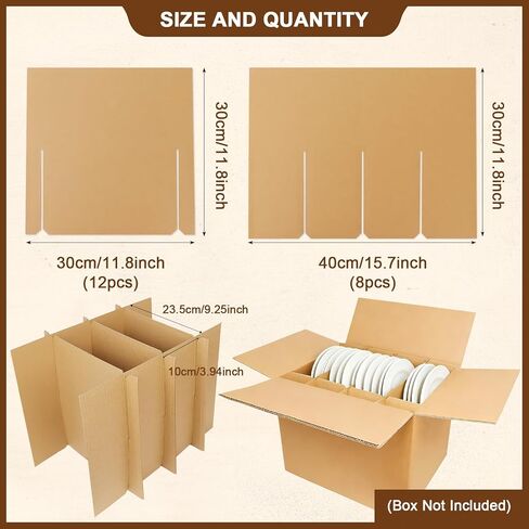 4 Sets Glass Dividers for Moving Boxes, Cardboard Dividers for Boxes Fit 16x12x12 Moving Boxes, Wine Glass Storage Box with Dividers (Box Not Included) in Kuwait