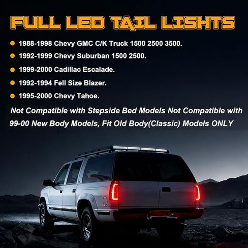 أضواء خلفية LED متتابعة كاملة تناسب 1988-1999 Chevy GMC C/K بيك اب شاحنة سيلفرادو تاهو سوبربان سييرا يوكون ديناميكية بدوره إشارة ضوء الفرامل عكس الضوء بدء مجموعة الضوء الخلفي المتحركة in Kuwait