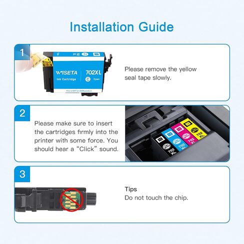 Wiseta 702XL 702 XL High Capacity Remanufactured for Epson 702XL Ink Cartridges Combo Pack 702XL T702XL 702 702 XL use with WF-3720 WF-3730 WF-3733 Printer (Black, Cyan, Magenta, Yellow, 4 Pack) in Kuwait