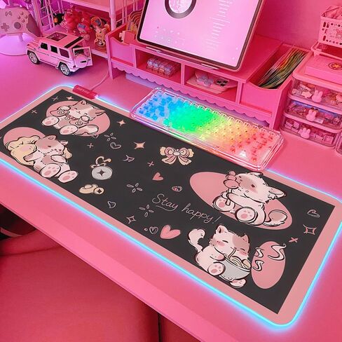 JMIYAV Pink RGB Gaming Mouse Pad 31.5x12 Inch PC XL Large Extended Glowing Led Light Up Desk Pad Non-Slip Rubber Base Computer Cute Mousepad Mat Desk Accessories Gaming Setup 2-7-1030-2 in Saudi Arabia