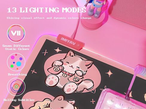 JMIYAV Pink RGB Gaming Mouse Pad 31.5x12 Inch PC XL Large Extended Glowing Led Light Up Desk Pad Non-Slip Rubber Base Computer Cute Mousepad Mat Desk Accessories Gaming Setup 2-7-1030-2 in Saudi Arabia