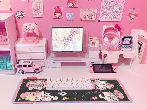 JMIYAV Pink RGB Gaming Mouse Pad 31.5x12 Inch PC XL Large Extended Glowing Led Light Up Desk Pad Non-Slip Rubber Base Computer Cute Mousepad Mat Desk Accessories Gaming Setup 2-7-1030-2 in Saudi Arabia