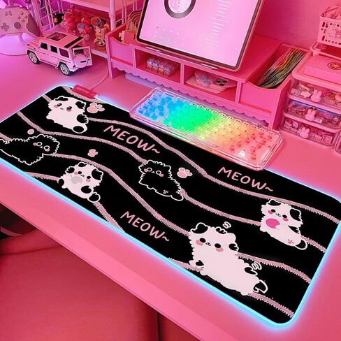JMIYAV Pink RGB Gaming Mouse Pad 31.5x12 Inch PC XL Large Extended Glowing Led Light Up Desk Pad Non-Slip Rubber Base Computer Cute Mousepad Mat Desk Accessories Gaming Setup 2-7-1030-2 in Saudi Arabia
