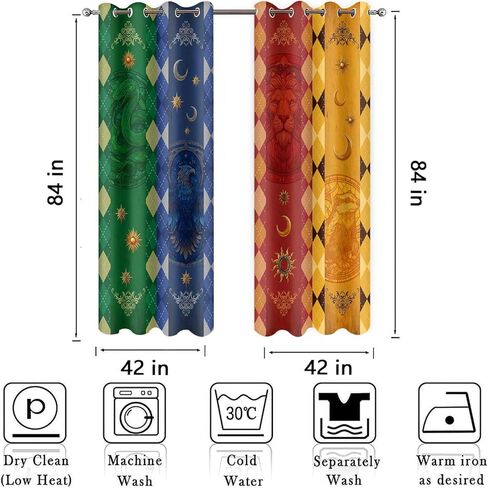 Wizarding House Curtains,Green Blue Red Yellow Magic School Flags Blackout Curtain,4284inch Magic Academy Animal Diamond Pattern Privacy Drapes for Bedroom Living Room,2Panel HILC04 in Saudi Arabia