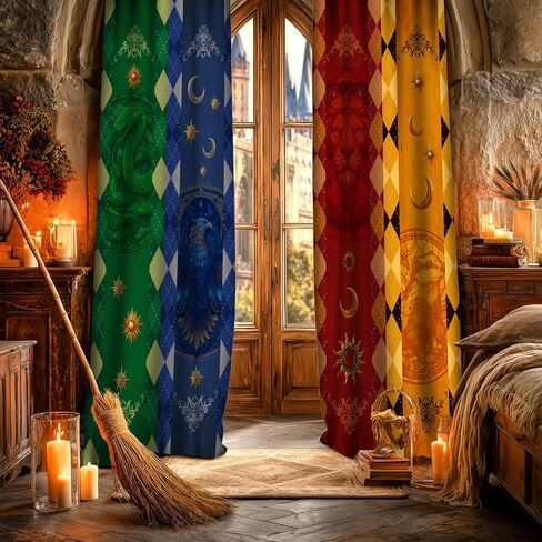Wizarding House Curtains,Green Blue Red Yellow Magic School Flags Blackout Curtain,4284inch Magic Academy Animal Diamond Pattern Privacy Drapes for Bedroom Living Room,2Panel HILC04 in Saudi Arabia