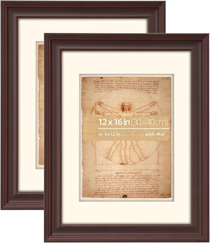 11x14 Espresso Beveled Design Classic Wooden Picture Frame, Matted for 8x10 inches Photos, Paitings or artworks, Real Glass, Horizontal or Vertical Wall Mount Display in Saudi Arabia