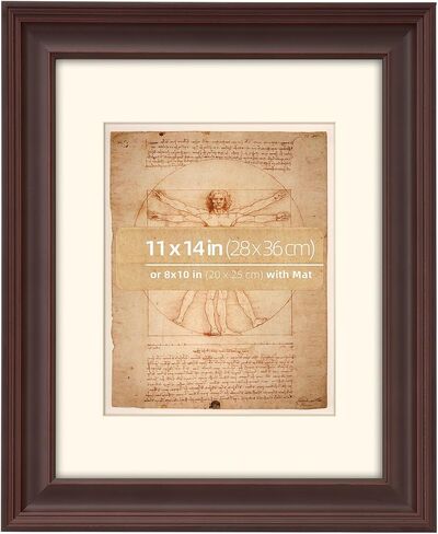 11x14 Espresso Beveled Design Classic Wooden Picture Frame, Matted for 8x10 inches Photos, Paitings or artworks, Real Glass, Horizontal or Vertical Wall Mount Display in Saudi Arabia