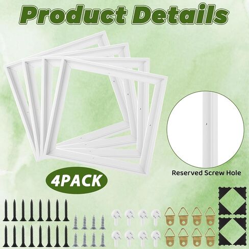 4Pcs Canvas Frame, 12"x12" Canvas Floater Frames, Floating Frame for Wall Art Oil Painting Paint Living Room Decor (White) in Kuwait