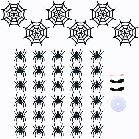 30 PCS Black Spider Ornament Felt Hanging Spider Web Halloween Decorations Bulk for House Home Decorations in Saudi Arabia