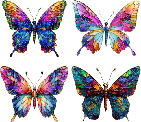 نافذة زجاجية ملونة معلقة على شكل فراشة، 4 قطع من الأكريليك لاصطياد الشمس نافذة داخلية، ديكور نافذة داخلي، هدية تأثير الزجاج الملون الصناعي لها، مجموعة حلية تذكارية in Kuwait