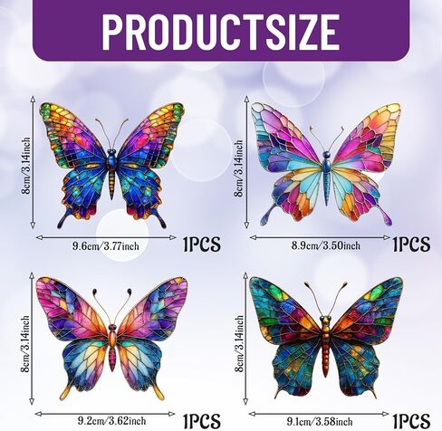 نافذة زجاجية ملونة معلقة على شكل فراشة، 4 قطع من الأكريليك لاصطياد الشمس نافذة داخلية، ديكور نافذة داخلي، هدية تأثير الزجاج الملون الصناعي لها، مجموعة حلية تذكارية in Kuwait