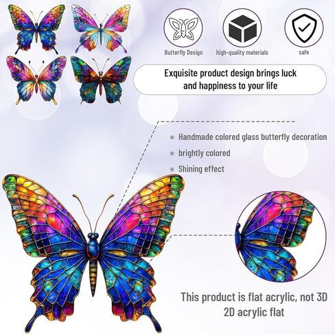 نافذة زجاجية ملونة معلقة على شكل فراشة، 4 قطع من الأكريليك لاصطياد الشمس نافذة داخلية، ديكور نافذة داخلي، هدية تأثير الزجاج الملون الصناعي لها، مجموعة حلية تذكارية in Kuwait