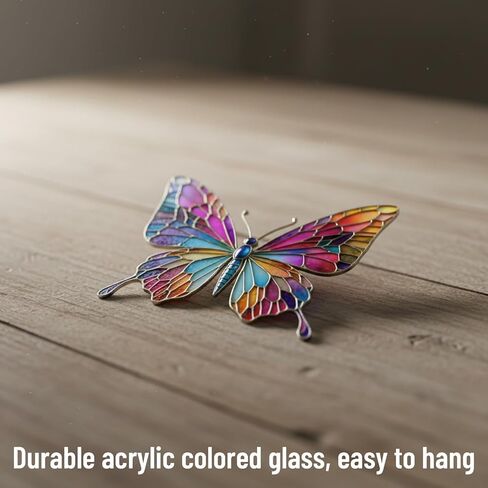 نافذة زجاجية ملونة معلقة على شكل فراشة، 4 قطع من الأكريليك لاصطياد الشمس نافذة داخلية، ديكور نافذة داخلي، هدية تأثير الزجاج الملون الصناعي لها، مجموعة حلية تذكارية in Kuwait