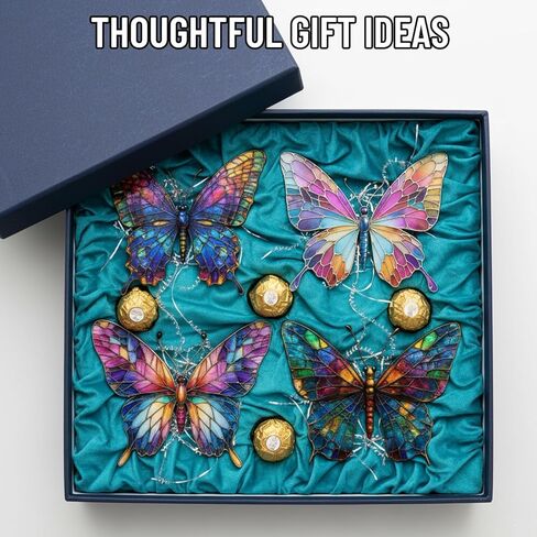 نافذة زجاجية ملونة معلقة على شكل فراشة، 4 قطع من الأكريليك لاصطياد الشمس نافذة داخلية، ديكور نافذة داخلي، هدية تأثير الزجاج الملون الصناعي لها، مجموعة حلية تذكارية in Kuwait