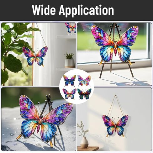 نافذة زجاجية ملونة معلقة على شكل فراشة، 4 قطع من الأكريليك لاصطياد الشمس نافذة داخلية، ديكور نافذة داخلي، هدية تأثير الزجاج الملون الصناعي لها، مجموعة حلية تذكارية in Kuwait