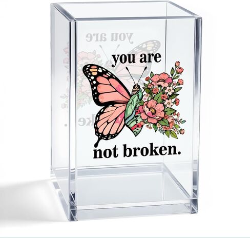 حامل قلم رصاص منظم من الأكريليك من You Are Not Broken، منظم تخزين فرش المكياج على شكل فراشة، حامل إكسسوارات مكتب الفراشة المضحكة للنساء والأم والابنة والأخت والصديقة الناجية in Kuwait