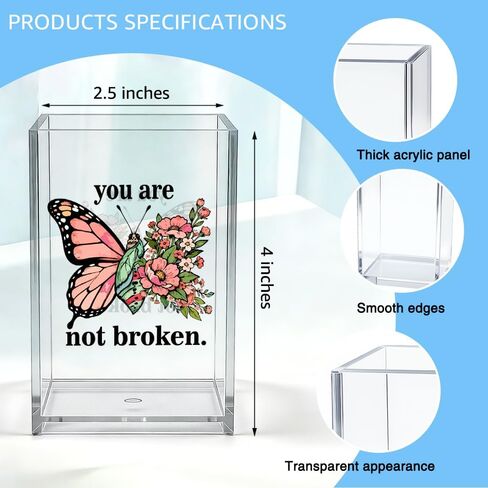 حامل قلم رصاص منظم من الأكريليك من You Are Not Broken، منظم تخزين فرش المكياج على شكل فراشة، حامل إكسسوارات مكتب الفراشة المضحكة للنساء والأم والابنة والأخت والصديقة الناجية in Kuwait