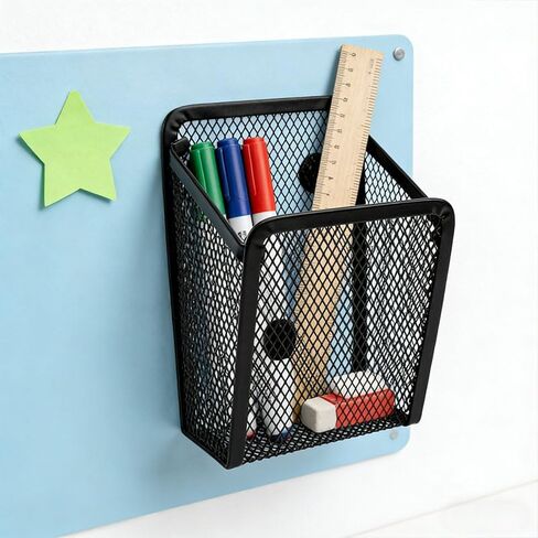 Magnetic Organizer Box, Mesh Stainless Steel Basket, Metal Writing Utensil Storage Organizer for Sticky Notes Paper Clips, for Refrigerator Metal Desk Kitchen and Home Office in Saudi Arabia