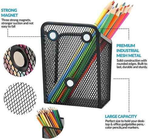 Magnetic Organizer Box, Mesh Stainless Steel Basket, Metal Writing Utensil Storage Organizer for Sticky Notes Paper Clips, for Refrigerator Metal Desk Kitchen and Home Office in Saudi Arabia