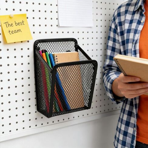 Magnetic Organizer Box, Mesh Stainless Steel Basket, Metal Writing Utensil Storage Organizer for Sticky Notes Paper Clips, for Refrigerator Metal Desk Kitchen and Home Office in Saudi Arabia
