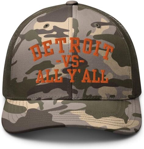NG Camo Detroit vs All Yall Embroidered Curved Bill Camouflage Trucker Hat Low Crown Adjustable Snapback Cap in Saudi Arabia