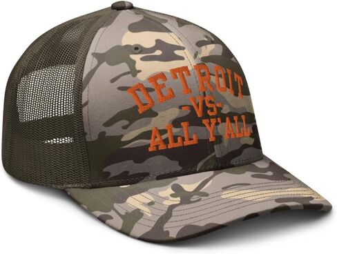 NG Camo Detroit vs All Yall Embroidered Curved Bill Camouflage Trucker Hat Low Crown Adjustable Snapback Cap in Saudi Arabia