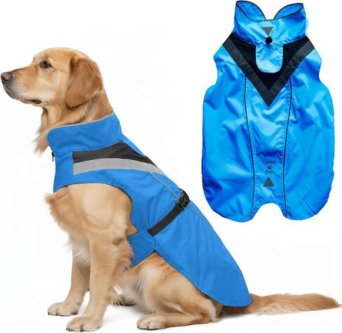 Dog Rain Coat - Waterproof, Reflective, Bright Yellow with Harness Hole (L, Yellow) in Saudi Arabia