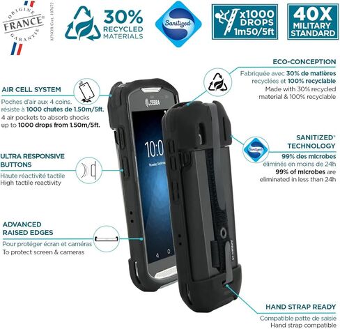 قضية Mobilis الوعرة لحمار وحشي TC51 TC52 TC56 TC57 مع قياسية ، وغطاء وقائي مقاوم للصدمات في الصف العسكري المتوافق مع إكسسوارات الشحن ، والمواد المعاد تدويرها ، والأسود in Kuwait