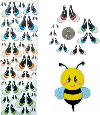 S68-M: 66 Pcs (33 Pairs) Assorted 3D Resin Wiggle & Googly Eyes (5mm-22mm) - Blue, Green, Coffee- Self-Adhesive for DIY Crafts, Clay, Polymer Clay, Cold Porcelain, Amigurumi – Various Sizes in Kuwait