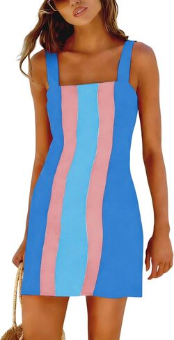 Yidarer Women's Summer Boho Mini Dress Color Block Beach Sundress Casual Vacation Outfits with Pockets in Kuwait