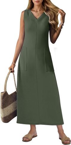 MISFAY Women Summer Maxi Dress 2026 Sundress Wrinkle-Free Casual Beach Long Dress Sleeveless Vacation Maxi Dress with Pockets in Kuwait