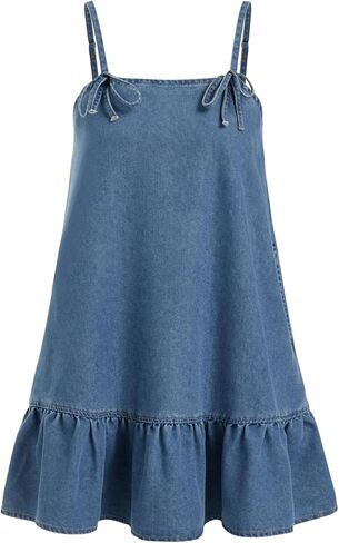 CIDER Womens Overall Dress Denim Jumper with Pockets Adjustable Strap Ruffle Hem Jean Dresses Loose Fit Summer Outfits in Saudi Arabia