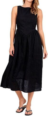 Amazhiyu Women's 100% Linen Corset Midi Dresses Sleeveless Summer Backless Sundress in Saudi Arabia