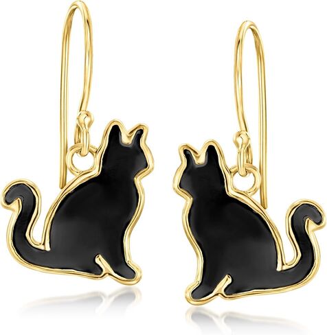 Ross-Simons Onyx Cat Drop Earrings in 18kt Gold Over Sterling in Kuwait