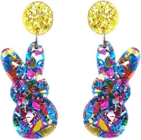 Glittering Easter Bunny Egg Sequin Earrings Women's Colorful Easter Bunny Draping Acrylic Earrings Easter accessories in Kuwait