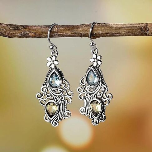 Creative flower water drop tassel leaf earrings retro crystal stone pattern earrings fashion party accessories women's gift earrings in Saudi Arabia