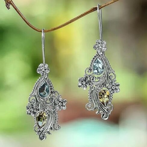 Creative flower water drop tassel leaf earrings retro crystal stone pattern earrings fashion party accessories women's gift earrings in Saudi Arabia