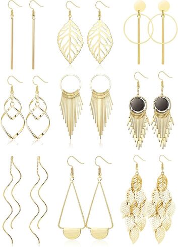 9 Pairs Drop Dangle Earrings Set for Women Stainless Steel Earrings Boho Vintage Silver/Gold Drop Earrings Set Long Bar Earrings Fashion Jewellery in Saudi Arabia