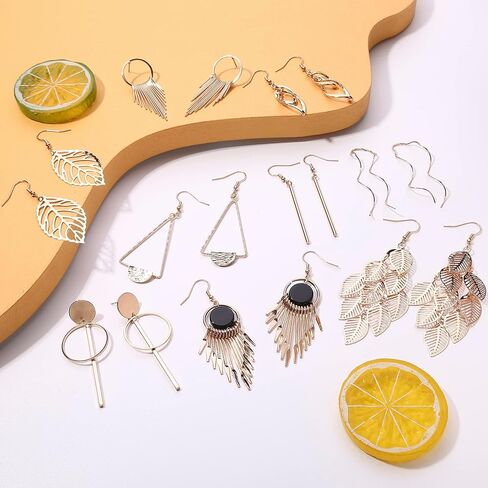 9 Pairs Drop Dangle Earrings Set for Women Stainless Steel Earrings Boho Vintage Silver/Gold Drop Earrings Set Long Bar Earrings Fashion Jewellery in Saudi Arabia