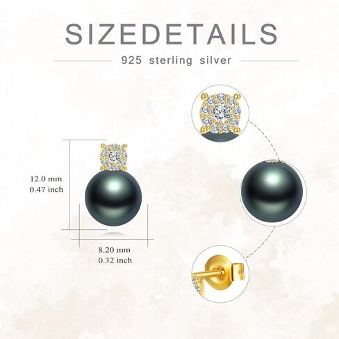 10K Solid Gold Tahitian Black Pearl Earrings for Women, Yellow Gold Moissanite 8mm Black Pearl Pendant Earrings, Jewelry Gift Anniversary Birthday Christmas for Wife Mom Girlfriend in Saudi Arabia