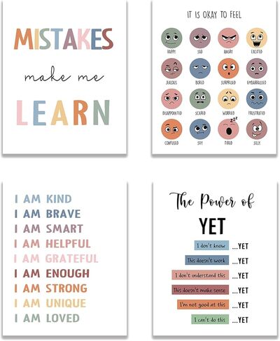 KEUSPI Mental Health Boho Educational Feelings Psychology Wall Art Poster Prints Posters For Kids Classroom Therapy Office School Counseling Office Decor Decorations Unframed 8x10 Inches Set of 4 in Kuwait