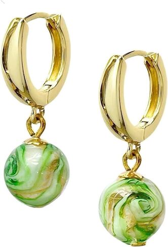Murano Glass Style Dangle Earrings, Gold Huggie Hoops with Multicolor Glass Marble Beads, Elegant Dainty Murano Style Jewelry Gifts for Women Girls in Kuwait
