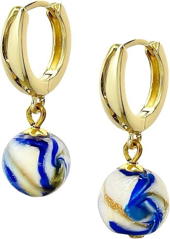 Murano Glass Style Dangle Earrings, Gold Huggie Hoops with Multicolor Glass Marble Beads, Elegant Dainty Murano Style Jewelry Gifts for Women Girls in Kuwait