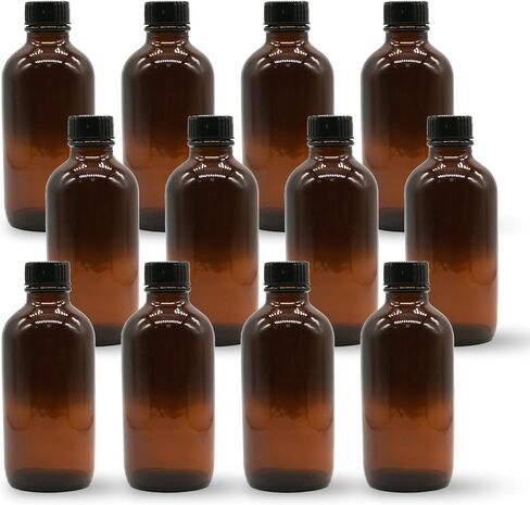 Boston Round Glass Bottles with cap (4 Ounce Amber 12 Pack) in Kuwait